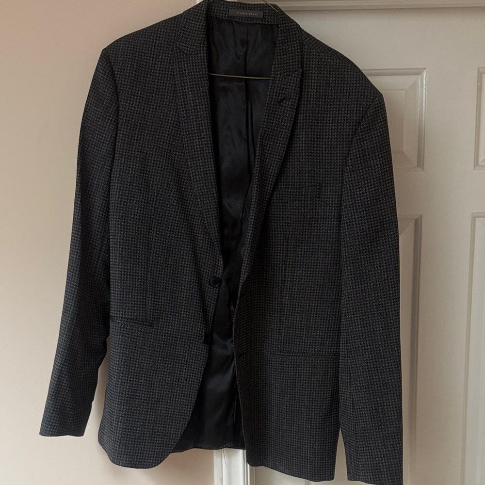 Men's Charcoal Micro-Check Blazer - Unbranded